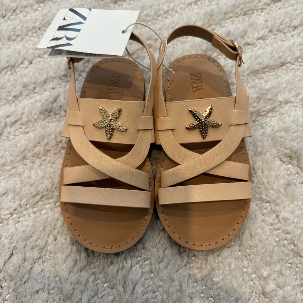 NWT - Toddler Girl Zara Nude Sandals with Gold Starfish Size 9 - Picture 3 of 5